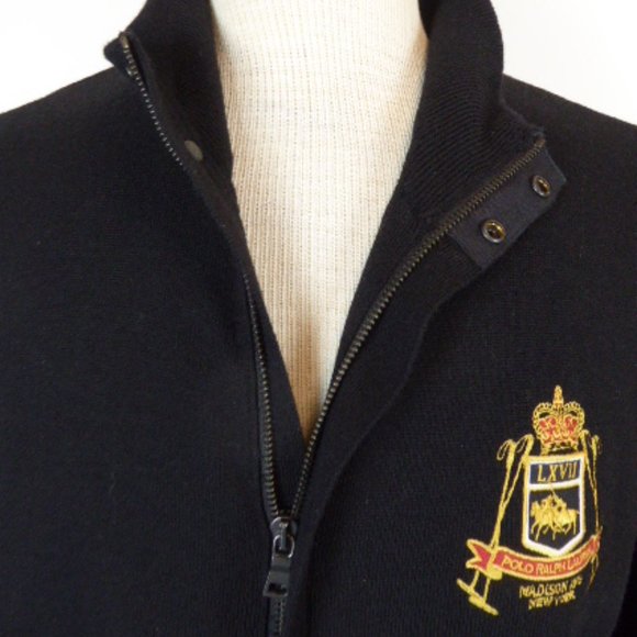 POLO RALPH CREST WOOL ZIP CARDIGAN SWEATER Jacket L  mock neck - Picture 6 of 12